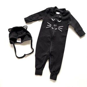 Hanna Andersson Halloween Black Cat Sleeper Pajama And Hat Set 0-3 Months